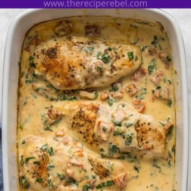 Baked Tuscan Chicken Breast with herbs and a savory sauce