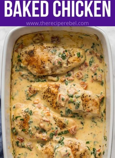 Baked Tuscan Chicken Breast with herbs and a savory sauce