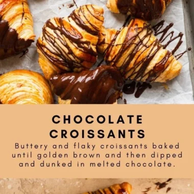 Freshly baked chocolate croissants with rich cocoa filling and flaky pastry