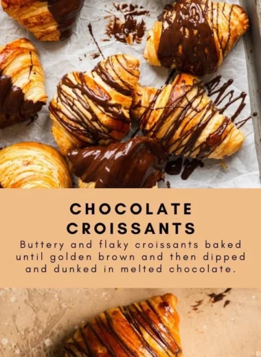 Freshly baked chocolate croissants with rich cocoa filling and flaky pastry