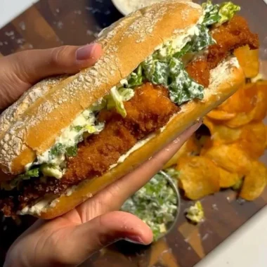 Crispy Chicken Caesar Sandwich with lettuce and Caesar dressing