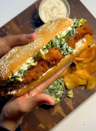 Crispy Chicken Caesar Sandwich with lettuce and Caesar dressing