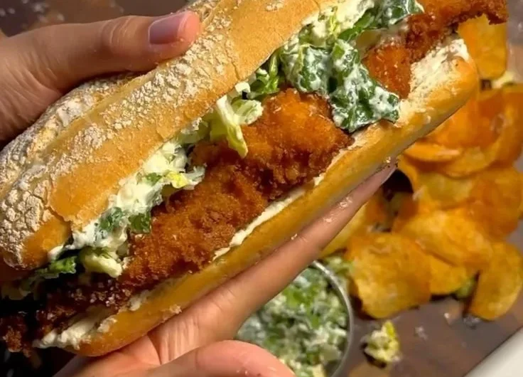 Crispy Chicken Caesar Sandwich with lettuce and Caesar dressing