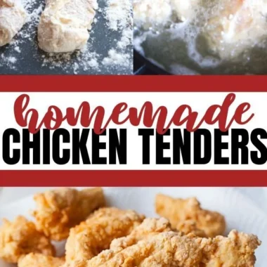 Crispy fried chicken tenders served with dipping sauce on a plate