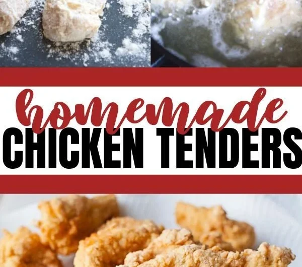 Crispy fried chicken tenders served with dipping sauce on a plate