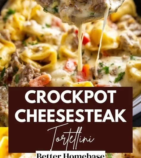 Crock Pot Cheesesteak Tortellini garnished with herbs in a bowl