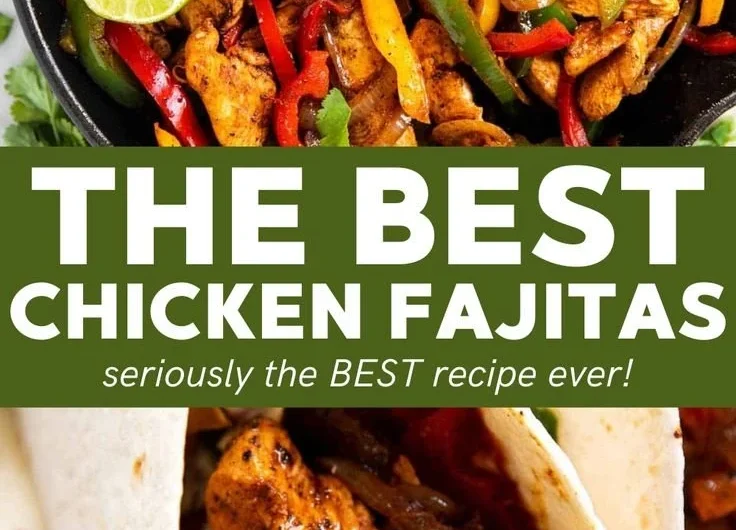 Delicious easy chicken fajitas with peppers and onions served on a plate