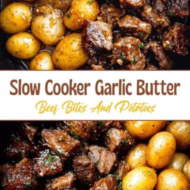 Delicious Garlic Butter Beef Bites served with crispy potatoes