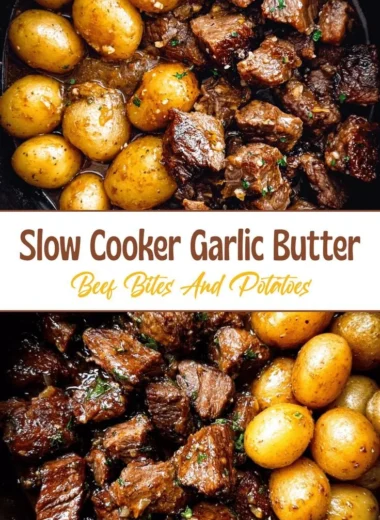 Delicious Garlic Butter Beef Bites served with crispy potatoes