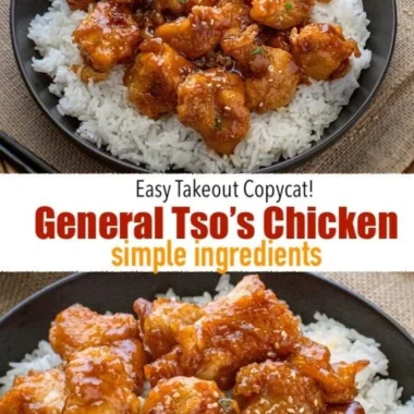 Delicious plate of General Tso's Chicken garnished with green onions and sesame seeds