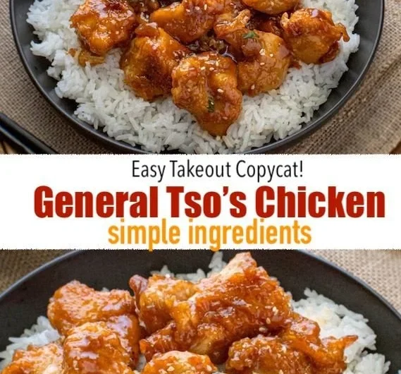 Delicious plate of General Tso's Chicken garnished with green onions and sesame seeds