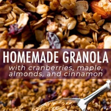 Bowl of homemade granola with nuts and fruits for a healthy snack