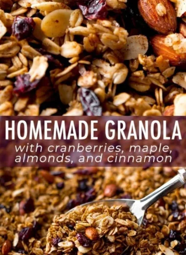 Bowl of homemade granola with nuts and fruits for a healthy snack