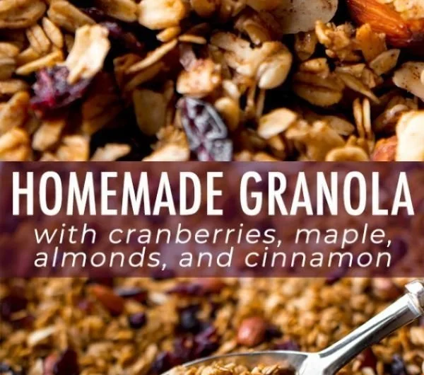 Bowl of homemade granola with nuts and fruits for a healthy snack