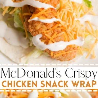 McDonald’s Snack Wrap featuring chicken, fresh veggies, and sauce wrapped in a tortilla.