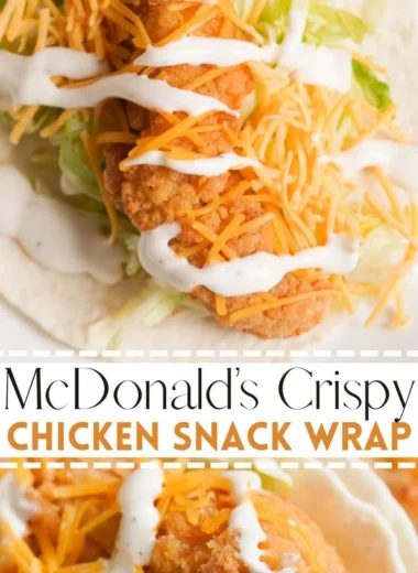 McDonald’s Snack Wrap featuring chicken, fresh veggies, and sauce wrapped in a tortilla.
