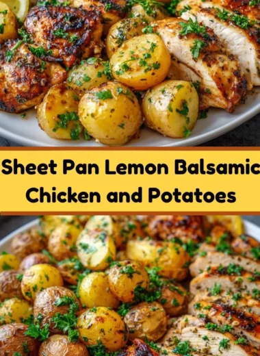 Sheet pan Lemon Balsamic Chicken with potatoes ready to serve