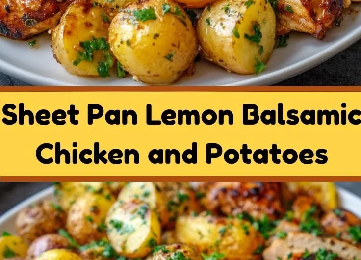 Sheet pan Lemon Balsamic Chicken with potatoes ready to serve