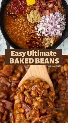 Delicious baked beans recipe served in a rustic bowl.
