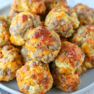 Delicious Bisquick sausage balls on a platter ready to be served.