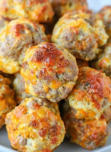 Delicious Bisquick sausage balls on a platter ready to be served.