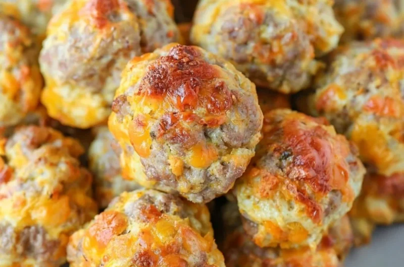Delicious Bisquick sausage balls on a platter ready to be served.