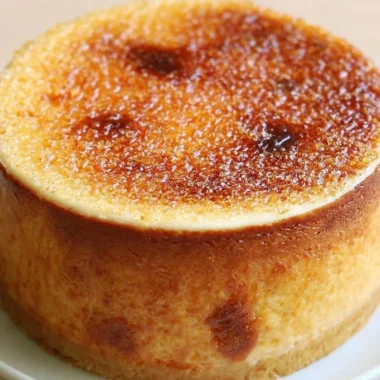 Deliciously rich burnt cream cheesecake slice on a plate