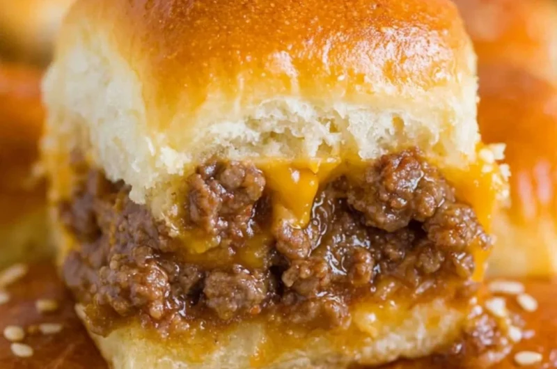 Delicious cheeseburger sliders on a serving platter with toppings