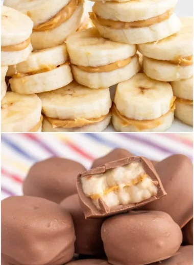 Delicious Chocolate Banana Peanut Butter Bites displayed on a plate.