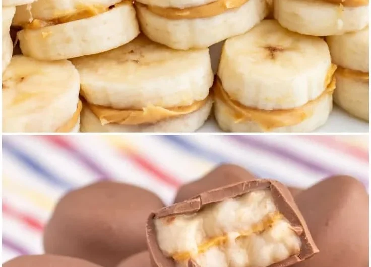 Delicious Chocolate Banana Peanut Butter Bites displayed on a plate.