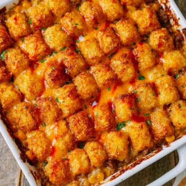 Delicious Cowboy Casserole served in a rustic dish with toppings