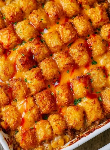 Delicious Cowboy Casserole served in a rustic dish with toppings