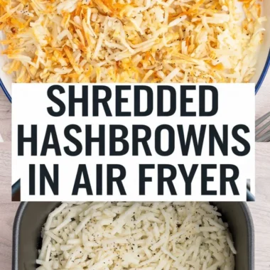 Crispy air fryer hash browns served on a plate with herbs