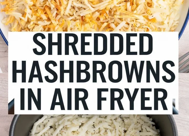 Crispy air fryer hash browns served on a plate with herbs