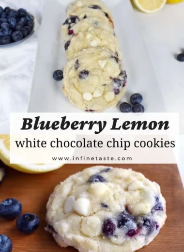Delicious blueberry lemon cookies with white chocolate chips on a cooling rack.