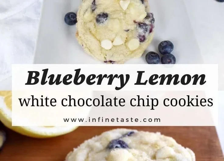 Delicious blueberry lemon cookies with white chocolate chips on a cooling rack.