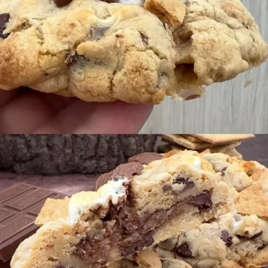 Cozy large gourmet s'mores cookies with chocolate and marshmallow filling