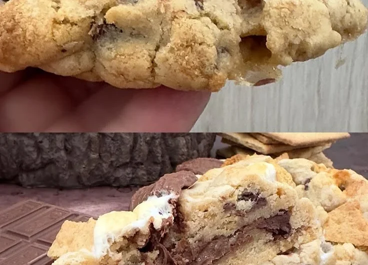 Cozy large gourmet s'mores cookies with chocolate and marshmallow filling