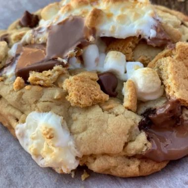 Cozy large gourmet s'mores cookies with chocolate and marshmallows