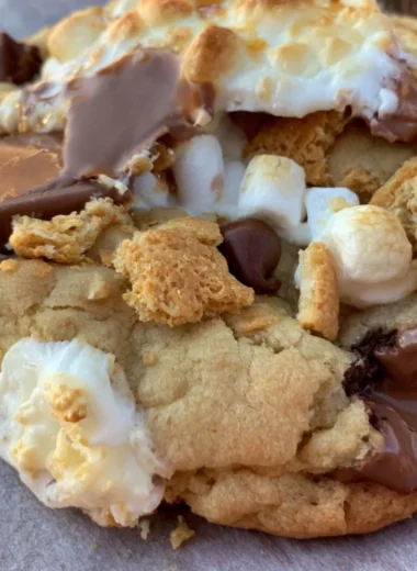 Cozy large gourmet s'mores cookies with chocolate and marshmallows