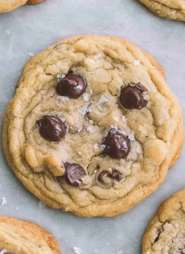 Delicious crispy and chewy chocolate chip cookies freshly baked