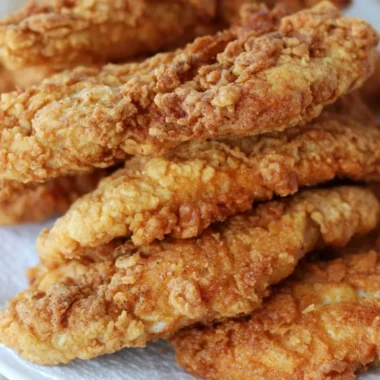 Plate of crispy chicken tenders served with dipping sauce