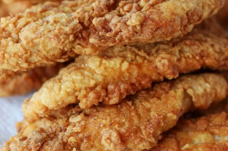 Plate of crispy chicken tenders served with dipping sauce