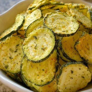 Crunchy ranch cucumber chips in a bowl, a healthy and tasty snack option.