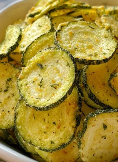 Crunchy ranch cucumber chips in a bowl, a healthy and tasty snack option.