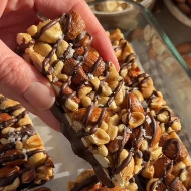 Dark Chocolate and Sea Salt Nut Bars stacked for a delicious snack option