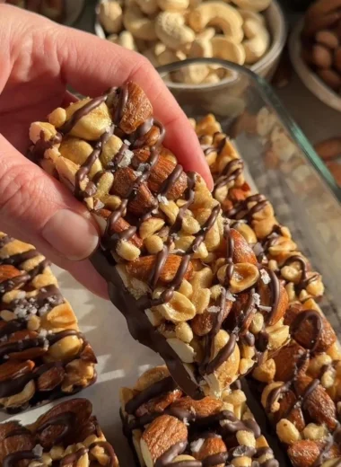 Dark Chocolate and Sea Salt Nut Bars stacked for a delicious snack option