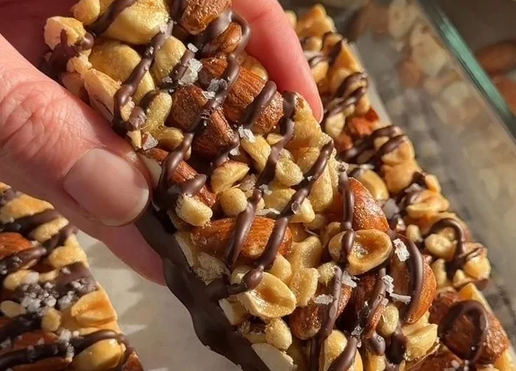 Dark Chocolate and Sea Salt Nut Bars stacked for a delicious snack option