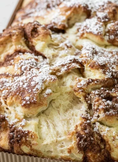 Delicious cinnamon swirl protein cake topped with a swirl of cinnamon and sugar