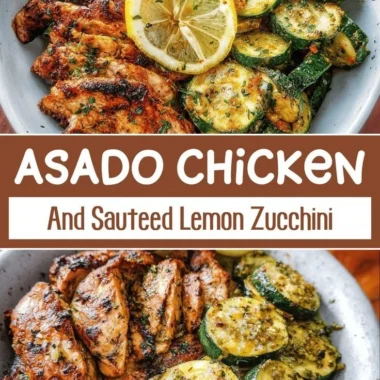 Delicious easy Asado Chicken with lemon zucchini sauté on a plate